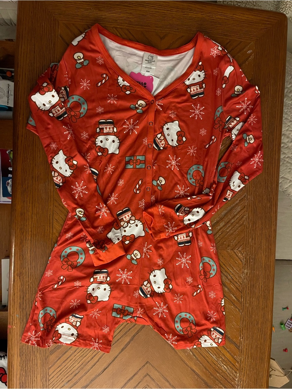 Hello Kitty Red Holiday Button-Front Pajama Romper